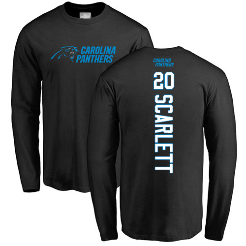 Carolina Panthers Men Black Jordan Scarlett Backer NFL Football #20 Long Sleeve T Shirt